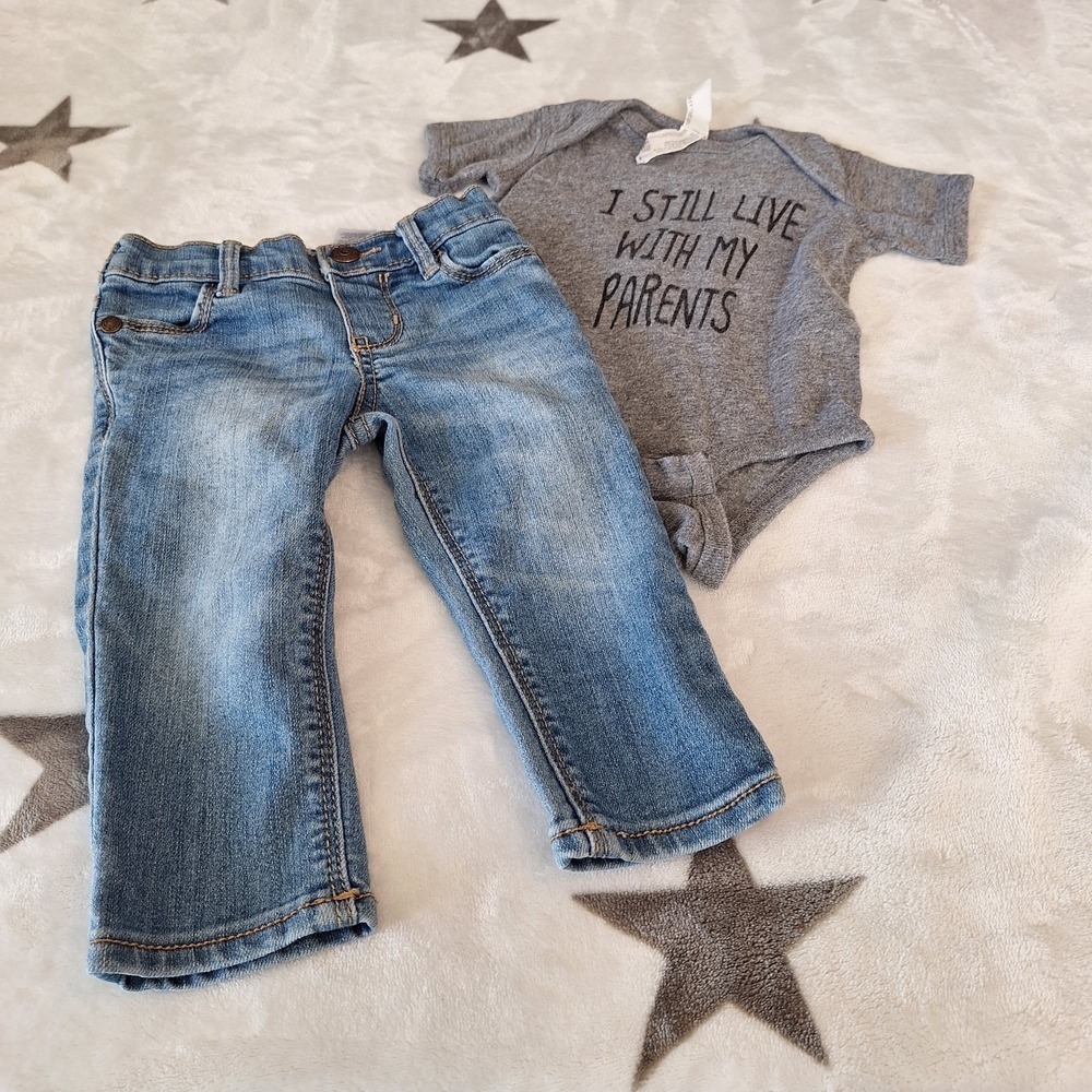 "I Still Live With...." 6 Month Baby Outfit One Piece & Jeans Osh Kosh B'gosh